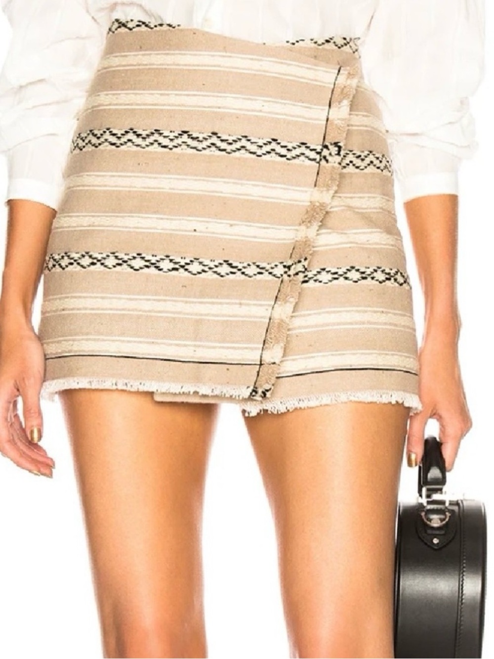 NEW SAINT LAURENT REVOLVE BEIGE WOVEN WRAP MINI SKIRT - Picture 1 of 9